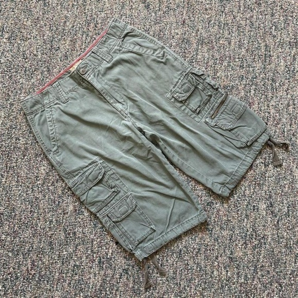 Roebuck‎ & Co Mens Olive Green Cargo Shorts Utility Multi Pocket Cotton Size 32